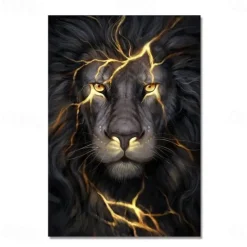 Wall Art Posters Black And Gold Light Lion On Canvas Painting Modern Animal Pictures For Living Room Home Decoration No Frame