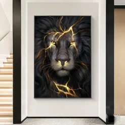 Wall Art Posters Black And Gold Light Lion On Canvas Painting Modern Animal Pictures For Living Room Home Decoration No Frame
