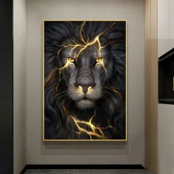 Wall Art Posters Black And Gold Light Lion On Canvas Painting Modern Animal Pictures For Living Room Home Decoration No Frame