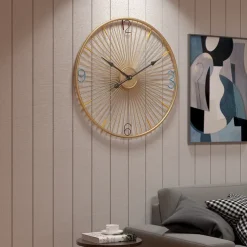 Wall Clock Art Clock Nordic Wall Clock Living Room Silent Clock Round Iron Clock Used for Home Wall Decor Battery Powered Black Gold Black Silent Office Wall Clock 50cm