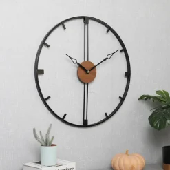 Wall Clock Art Large Modern Wall Clock Large Decor Art Wall Clocks Office Decor Minimalist Black Metal for Kitchen Bedroom Black 60cm