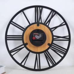 Wall Clock Art Simple Clock Outdoor Clock 16inch Iron Art Wooden Roman Numerals Large Outdoor Clock Retro Open Face Silent Quartz Battery Operated Decor Clock
