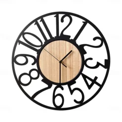 Wall Clock Art Simple Clock Outdoor Clock 16inch Iron Art Wooden Roman Numerals Large Outdoor Clock Retro Open Face Silent Quartz Battery Operated Decor Clock