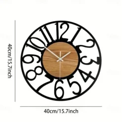 Wall Clock Art Simple Clock Outdoor Clock 16inch Iron Art Wooden Roman Numerals Large Outdoor Clock Retro Open Face Silent Quartz Battery Operated Decor Clock