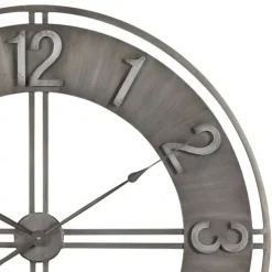 Wall Clock Becka Gray Silver 60CM Wall Clock Modern Silent Clockwork Industrial Wall Clock Round Wall Clock Metal Industrial Iron Vintage French Provincial Antique