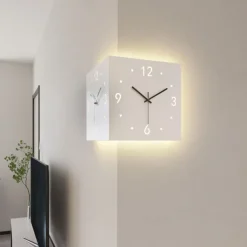 Wall Clock Double Sided Corner Wall Clock Battery Operated Wall Clocks 3D Silent Clock Wall Decor Sticker Non Ticking With Light