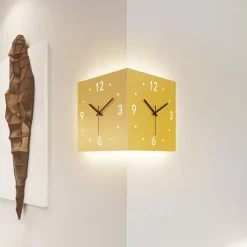 Wall Clock Double Sided Corner Wall Clock Battery Operated Wall Clocks 3D Silent Clock Wall Decor Sticker Non Ticking With Light