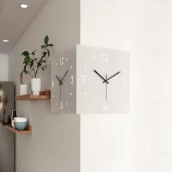 Wall Clock Double Sided Corner Wall Clock Battery Operated Wall Clocks 3D Silent Clock Wall Decor Sticker Non Ticking With Light