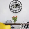 Wall Clock Iron Round Office Clock Creative Map Personality Mute Hanging Watch Nordic Living Room Clock Home Decor 60 cm