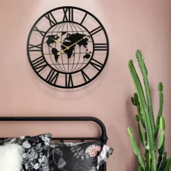 Wall Clock Iron Round Office Clock Creative Map Personality Mute Hanging Watch Nordic Living Room Clock Home Decor 60 cm