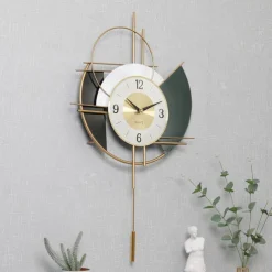 Wall Clock Modern Large Wall Clocks for Home Decor Silent Non-Ticking Big Pendulum Wall Clock for Living Room Battery Operated Gold Decorative Wall Clock for Bedroom Office Kitchen Wall Decor 44 * 64