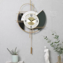 Wall Clock Modern Large Wall Clocks for Home Decor Silent Non-Ticking Big Pendulum Wall Clock for Living Room Battery Operated Gold Decorative Wall Clock for Bedroom Office Kitchen Wall Decor 44 * 64