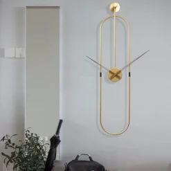 Wall Clocks Living Room Oval Wall Clock Large Metal Walnut Dial Home Decor Silent Non Ticking Lightweight Clocks Bedroom Study Office Decorations 20 * 80 cm