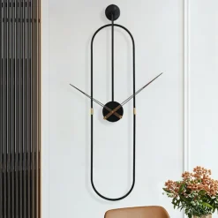 Wall Clocks Living Room Oval Wall Clock Large Metal Walnut Dial Home Decor Silent Non Ticking Lightweight Clocks Bedroom Study Office Decorations 20 * 80 cm