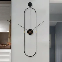 Wall Clocks Living Room Oval Wall Clock Large Metal Walnut Dial Home Decor Silent Non Ticking Lightweight Clocks Bedroom Study Office Decorations 20 * 80 cm