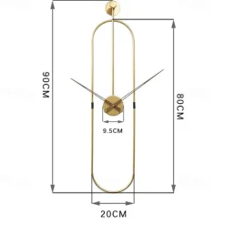 Wall Clocks Living Room Oval Wall Clock Large Metal Walnut Dial Home Decor Silent Non Ticking Lightweight Clocks Bedroom Study Office Decorations 20 * 80 cm