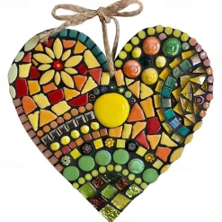 Wall Decor Mosaic Heart Pendants for Doors Hanging Garden Ornament Retro Gift Mosaic Art Home Decoration