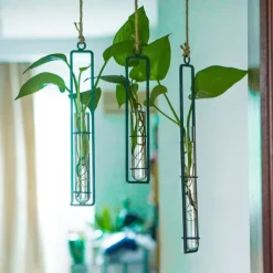 Wall Decoration Creative Iron Glass Vase Hemp Rope Pendant Living Room Hydroponic Pothos Plant Container Hanging