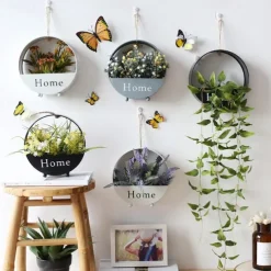 Wall Decoration European Creative Iron Art Round Wall Hanging Simple Hall Decoration Storage Flower Basket