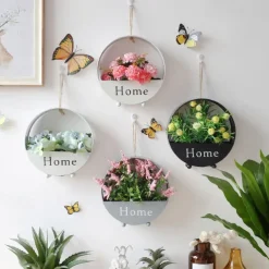 Wall Decoration European Creative Iron Art Round Wall Hanging Simple Hall Decoration Storage Flower Basket