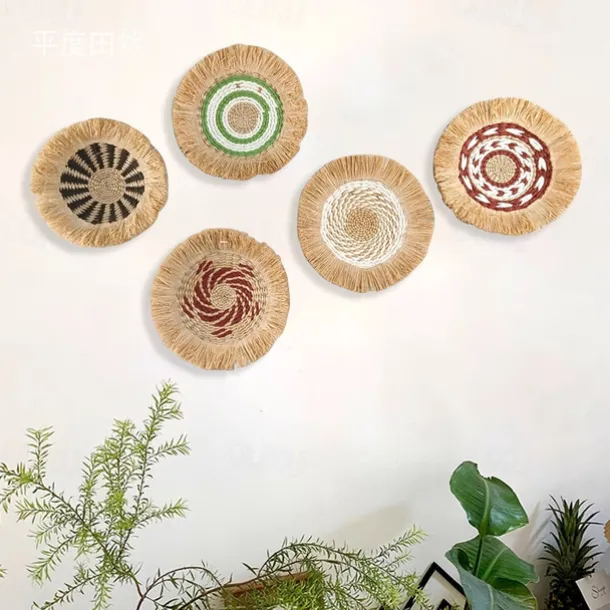 Wall Decoration Wall Hanging Cattail Weaving Ethnic Style Raffia Tassel Edge Bohemian B&B Hotel Restaurant