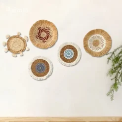 Wall Decoration Wall Hanging Cattail Weaving Ethnic Style Raffia Tassel Edge Bohemian B&B Hotel Restaurant