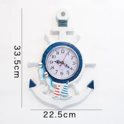 Wall Decoration Wall Hanging Mediterranean Style Wood Powder Stamped Blue And White Helmsman Anchor Creative Personalized Nautical Clock