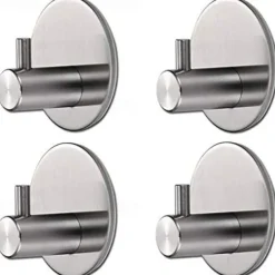 Wall Hooks 4 Pieces Self-adhesive Durable 304 Stainless Steel Wall Hangers Waterproof Rustproof for Kitchen Bathrooms 3M