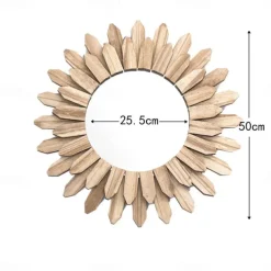 Wall Mirror Decorative Rustic Round Wood Mirrors for Wall Sunburst Boho Wall Art Decor Mirror for Cottagecore Decor Entryway Bedroom Living Room