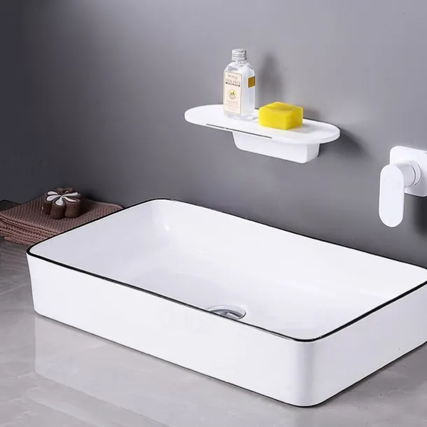 Wall Mount Bathroom Sink Mixer Faucet Brass, Waterfall Basin Taps Wall Mounted Single Handle One Hole Tap with Hot and Cold Hose Black White Electroplated