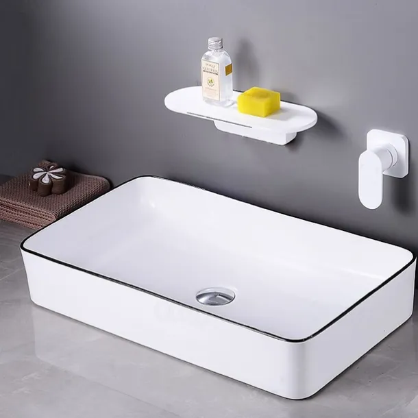 Wall Mount Bathroom Sink Mixer Faucet Brass, Waterfall Basin Taps Wall Mounted Single Handle One Hole Tap with Hot and Cold Hose Black White Electroplated