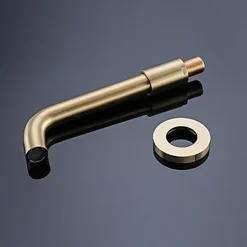 Wall Mount Bathroom Sink Mixer Faucet, Washroom Basin Brushed Gold Faucet Brass Basin Mixer Taps and Rough in Valve Included with Double Handle for Vessel Water Tap