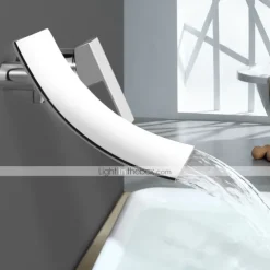 Wall Mount Bathroom Sink Mixer Faucet Chrome, Concealed Washroom Basin Taps Waterfall Spout Single Handle 2 Hole, Rough in Valve Mixer Bathtub Bath Taps
