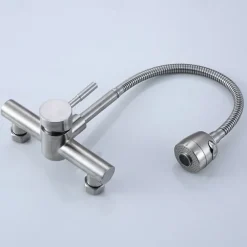 Wall Mount Kitchen Sink Mixer Faucet with Sprayer Kitchen Faucet Stainless Steel Pot Filler Taps, 360 Swivel Polished Black/Chrome Single Handle Mixer Vessel Tap