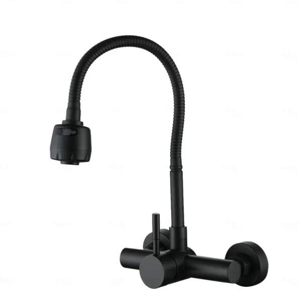 Wall Mount Kitchen Sink Mixer Faucet with Sprayer Kitchen Faucet Stainless Steel Pot Filler Taps, 360 Swivel Polished Black/Chrome Single Handle Mixer Vessel Tap