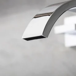 Wall Mounted Bathroom Sink FaucetSilvery Widespread Chrome Two Handles Three Holes Bath Taps with Hot and Cold Water