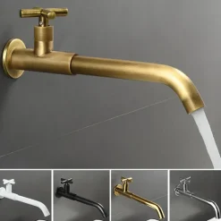 Wall Mounted Bathroom Sink Faucet, Brass Constructed Single Handle One Hole Long Reversible Spout Bath Mixer Taps for Bathroom Sink Tall Vessel, in Black Antique Brass Chrome Silver