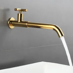 Wall Mounted Bathroom Sink Faucet, Brass Constructed Single Handle One Hole Long Reversible Spout Bath Mixer Taps for Bathroom Sink Tall Vessel, in Black Antique Brass Chrome Silver