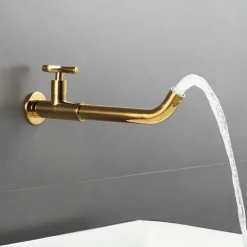 Wall Mounted Bathroom Sink Faucet, Brass Constructed Single Handle One Hole Long Reversible Spout Bath Mixer Taps for Bathroom Sink Tall Vessel, in Black Antique Brass Chrome Silver