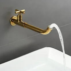 Wall Mounted Bathroom Sink Faucet, Brass Constructed Single Handle One Hole Long Reversible Spout Bath Mixer Taps for Bathroom Sink Tall Vessel, in Black Antique Brass Chrome Silver