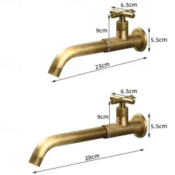 Wall Mounted Bathroom Sink Faucet, Brass Constructed Single Handle One Hole Long Reversible Spout Bath Mixer Taps for Bathroom Sink Tall Vessel, in Black Antique Brass Chrome Silver