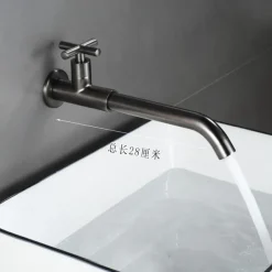 Wall Mounted Bathroom Sink Faucet, Brass Constructed Single Handle One Hole Long Reversible Spout Bath Mixer Taps for Bathroom Sink Tall Vessel, in Black Antique Brass Chrome Silver