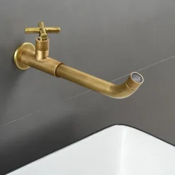 Wall Mounted Bathroom Sink Faucet, Brass Constructed Single Handle One Hole Long Reversible Spout Bath Mixer Taps for Bathroom Sink Tall Vessel, in Black Antique Brass Chrome Silver