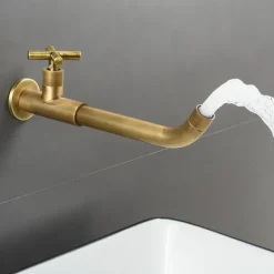 Wall Mounted Bathroom Sink Faucet, Brass Constructed Single Handle One Hole Long Reversible Spout Bath Mixer Taps for Bathroom Sink Tall Vessel, in Black Antique Brass Chrome Silver