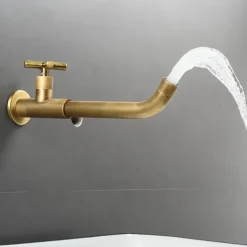 Wall Mounted Bathroom Sink Faucet, Brass Constructed Single Handle One Hole Long Reversible Spout Bath Mixer Taps for Bathroom Sink Tall Vessel, in Black Antique Brass Chrome Silver