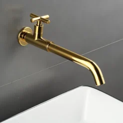 Wall Mounted Bathroom Sink Faucet, Brass Constructed Single Handle One Hole Long Reversible Spout Bath Mixer Taps for Bathroom Sink Tall Vessel, in Black Antique Brass Chrome Silver