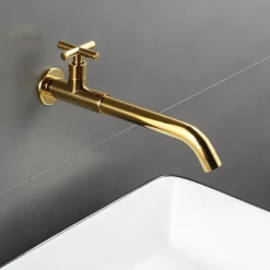 Wall Mounted Bathroom Sink Faucet, Brass Constructed Single Handle One Hole Long Reversible Spout Bath Mixer Taps for Bathroom Sink Tall Vessel, in Black Antique Brass Chrome Silver