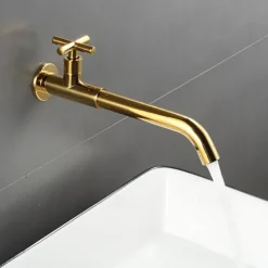 Wall Mounted Bathroom Sink Faucet, Brass Constructed Single Handle One Hole Long Reversible Spout Bath Mixer Taps for Bathroom Sink Tall Vessel, in Black Antique Brass Chrome Silver