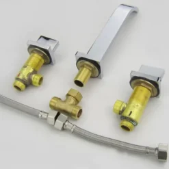 Wall Mounted Bathroom Sink Mixer Faucet Waterfall, Widespread Basin Taps Vintage Brass 2 Handles 3 Holes Washroom Wash Baxin Tap with Cold Hot Water Hose