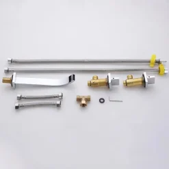 Wall Mounted Bathroom Sink Mixer Faucet Waterfall, Widespread Basin Taps Vintage Brass 2 Handles 3 Holes Washroom Wash Baxin Tap with Cold Hot Water Hose